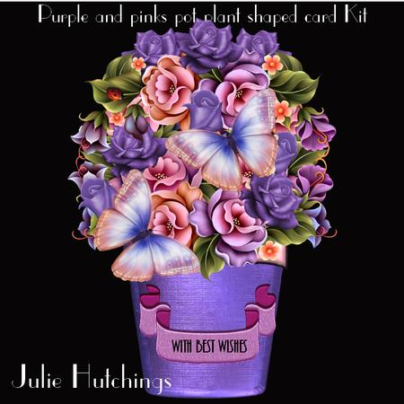 Beautiful Purple and Pinks Pot Plant Shaped Card Kit