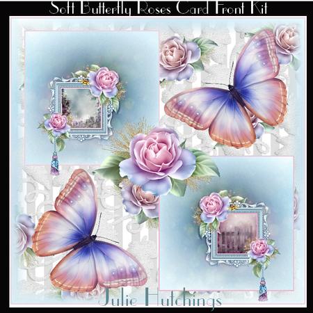 Soft Butterfly Roses Card Front Kit Includes Insert Too