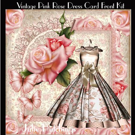 Beautiful Vintage Pink Rose Dress Card Front