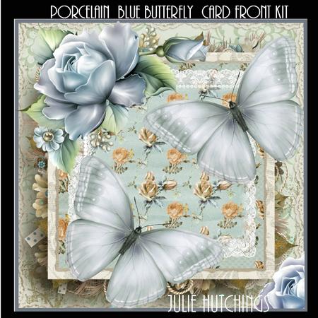 The Porcelain Blue Butterflies Card Front Kit