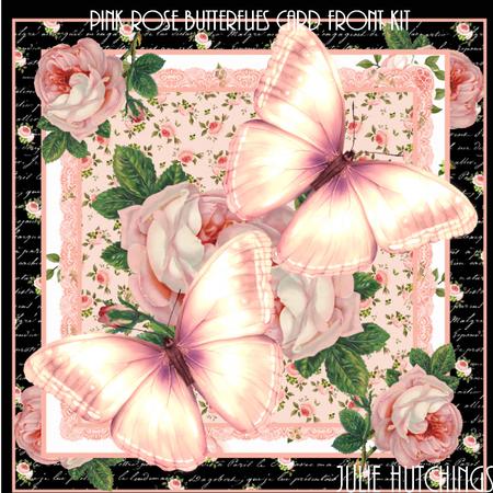 Pink Rose Butterflies Card Front Kit