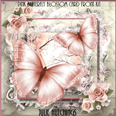Pink Blossom Butterflies Card Front Kit