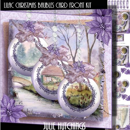 Lilac Christmas Baubles Card Front Kit