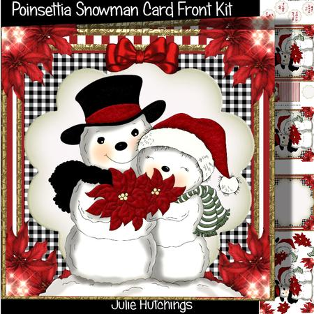 The Poinsettia Snowman Couple Card Front Kit