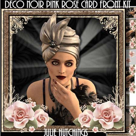 Deco Noir Pink Roses Card Front Kit