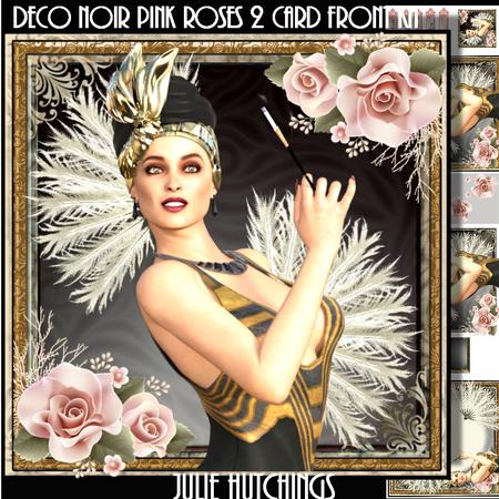 Deco Noir Pink Roses 2 Card Front Kit