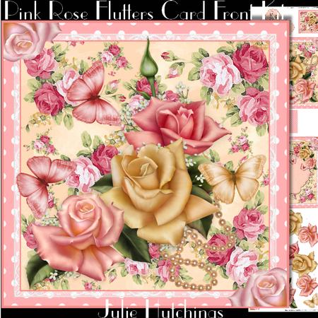 Pink Rose Floral Flutter Card Front Kit