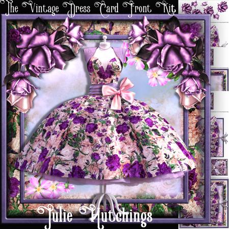 The Beautiful Vintage Floral Lilac Dress Card Front Kit