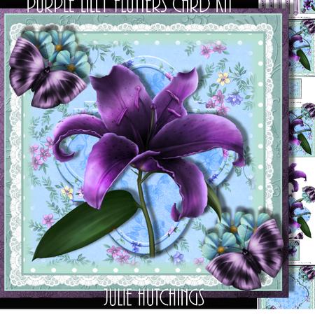 Purple Lilly Flutters Card Front Kit
