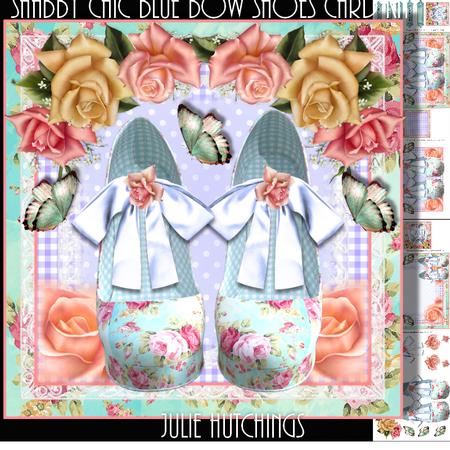 Blue Bow Shabby Chic Shoes Card Kit