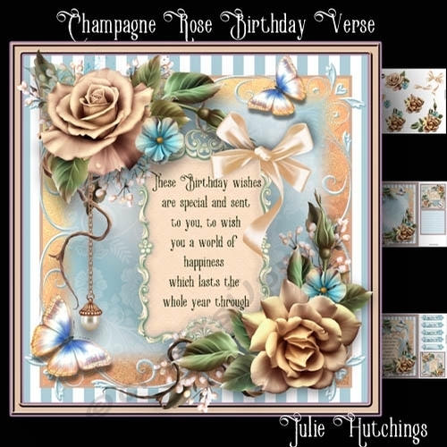 Champagne Rose Birthday Verse Card Front Kit