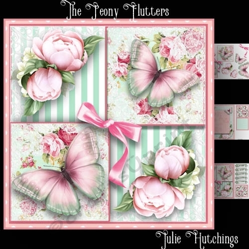 Beautiful Peony Flutters Card Front Kit