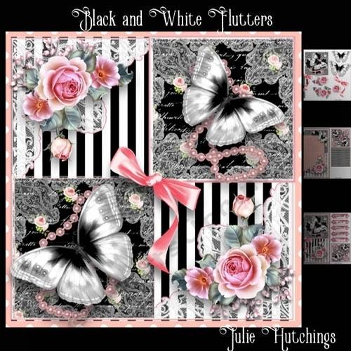 Beautiful Black and White Flutters Card Front Kit