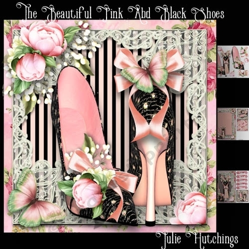 Beautiful Pink And Black Shoes Card Front Kit