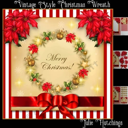 Vintage Style Merry Christmas Wreath Card Front Kit