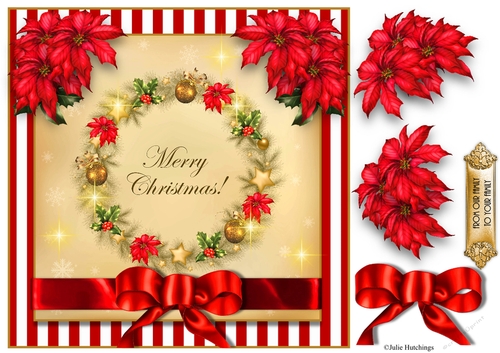 Poinsettia Wreath Card Topper 8x8 