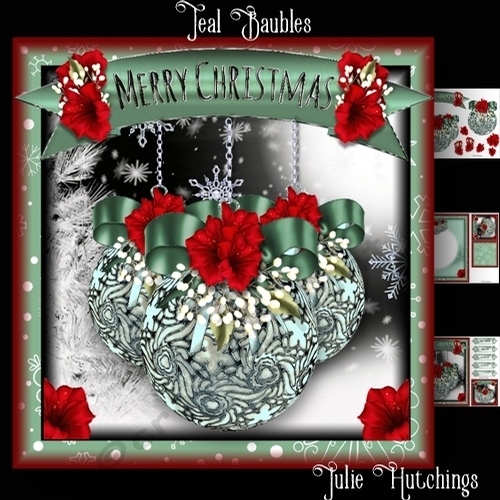 Teal Baubles Card Front Kit 8x8