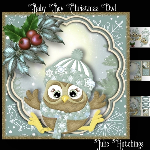 Baby Boys Christmas Owl Card Front Kit