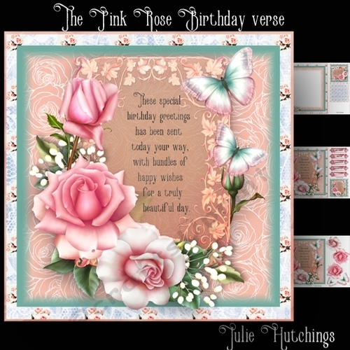 The Pink Rose Birthday Verse Card Front Kit 