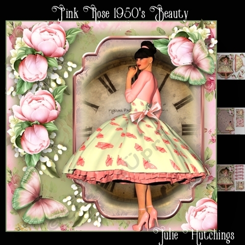 Pink Rose 1950s Beauty Card Front Kit 