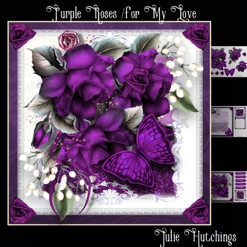 Purple Roses For My Love Card Front Kit