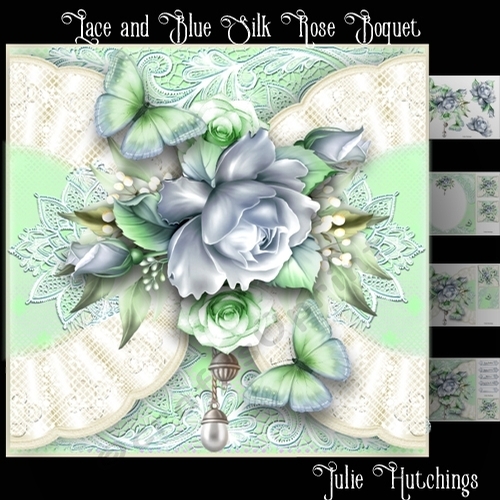Lace And Blue Silk Rose Card Front Kit