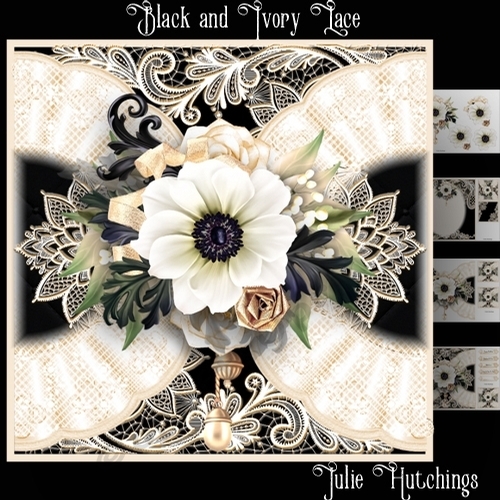 Black and Ivory Lace bouquet card front Kit