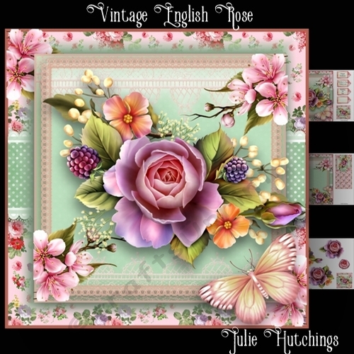 Vintage English Rose Card Front Kit