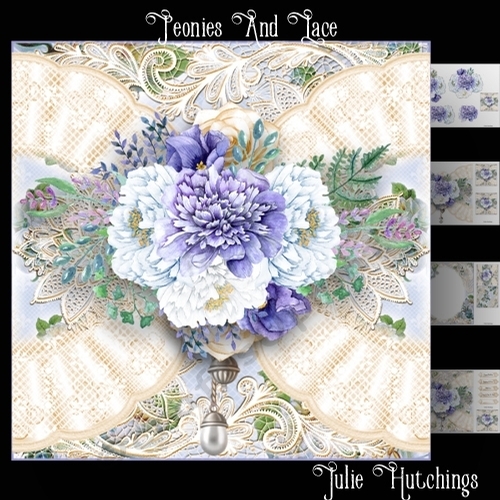 Beautiful Peonies and lace Card Front Kit
