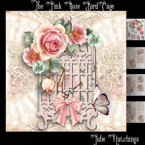The Pink Rose Birdcage Card Front Kit