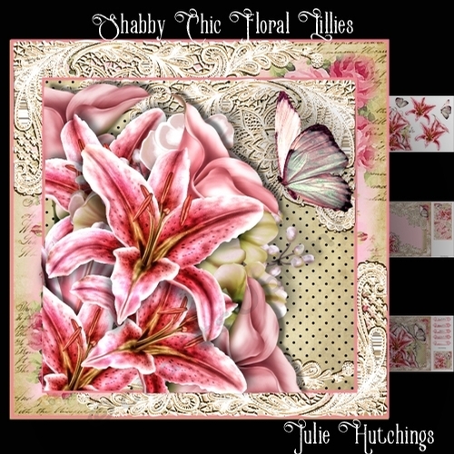 Shabby Chic Floral Lillies Card Front Kit