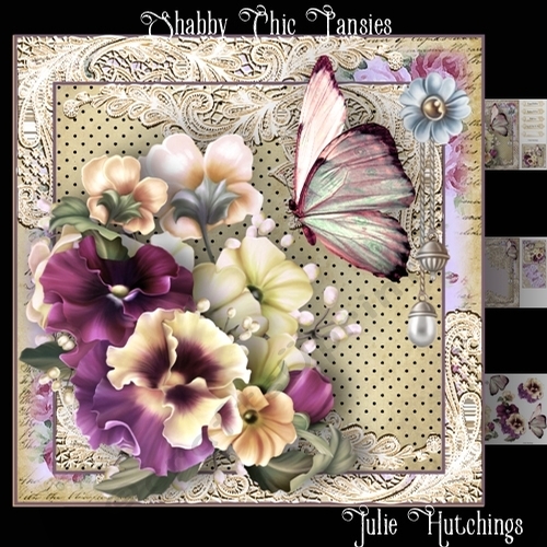 Shabby Chic Pansies Card Front Kit