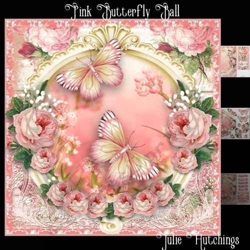 Pink Butterfly Ball Card Front Kit
