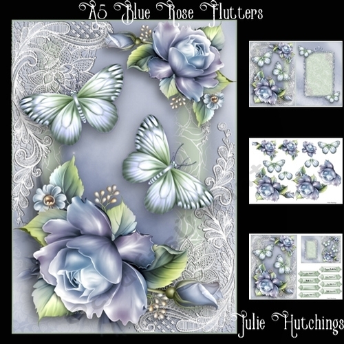 A5 Blue Rose Flutters Card Front Kit