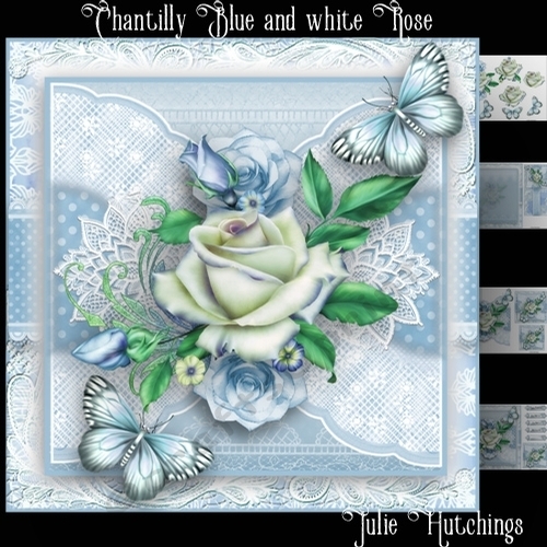 Chantilly Blue and white Rose Card Front Kit