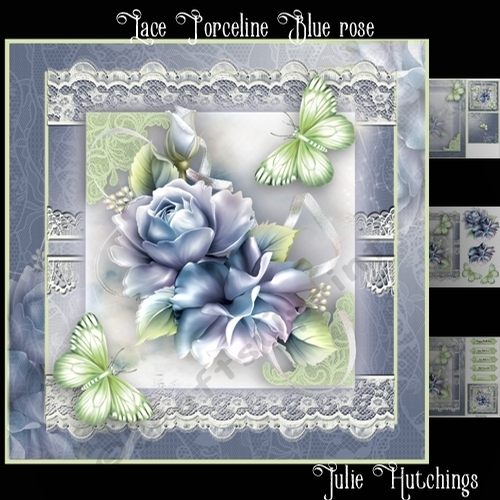 Lace and Blue Porceline Roses Card Front Kit