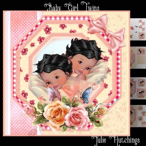 Baby Girl Twins Ethinic Card Front Kit