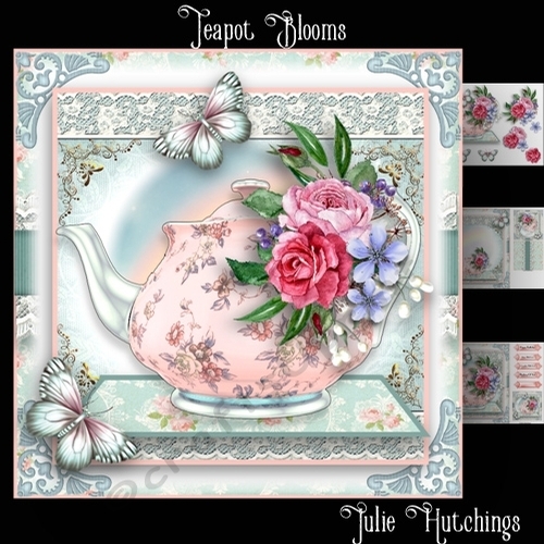 Teapot Blooms Card Front Kit
