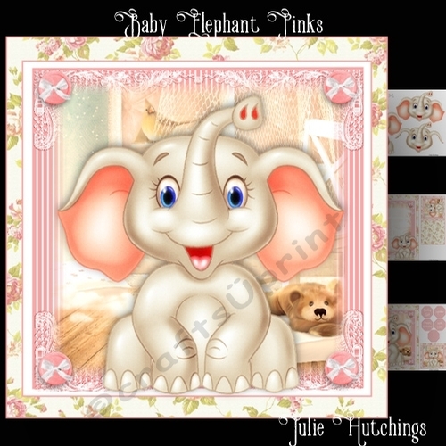 Baby Elephant in Pinks Card Front Kit