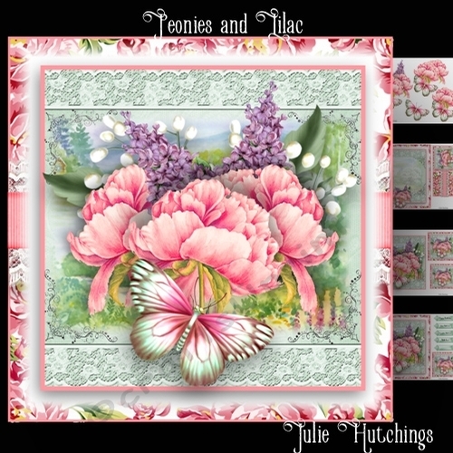 Beautiful Peonies and Lilac Card Front Kit