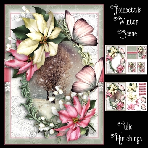 Poinsettia Winter Scene Card Front A5 kit