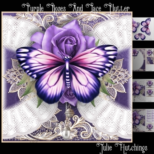 Purple Rose and Lace Flutter Card Front Kit