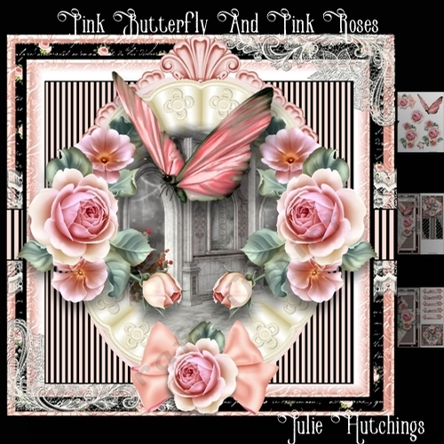 Pink Butterfly And Pink Roses Card Front Kit