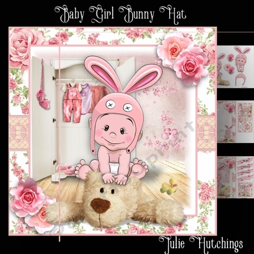 Bunny Hat Baby Girl Card Front kIt