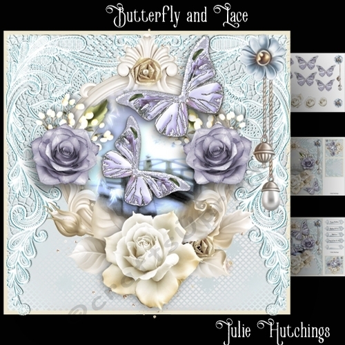 Butterfly and Lace on blue Card Front Kit