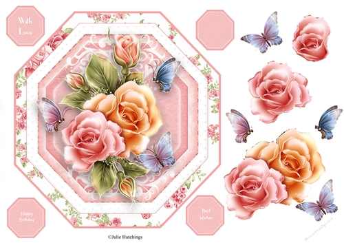 Rosey Glow Shaped Card Topper and decoupage