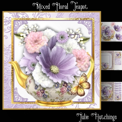 Mixed Floral Teapot Card Front Kit