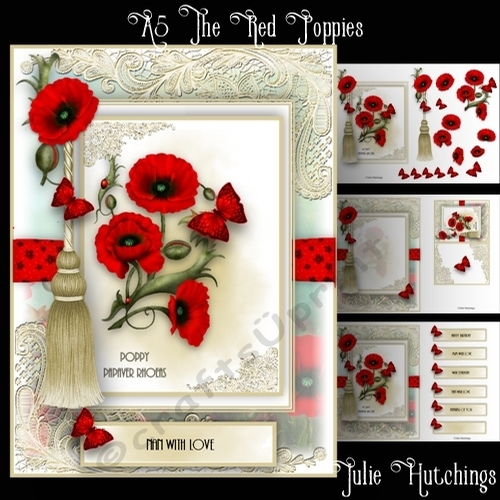 Beautiful A5 The Red Poppies Card Front Kit