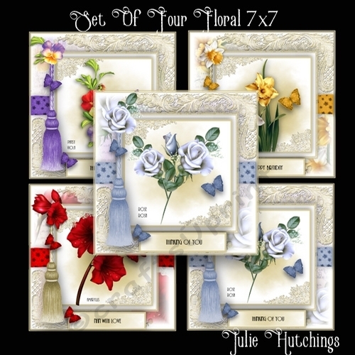 Set Of 4 floral 7x7 card front kit