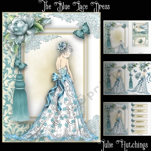 The Blue Lace Dress A5 card front 